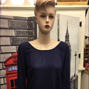 Piace Bell Sleeve Blue Crisscross Back Top